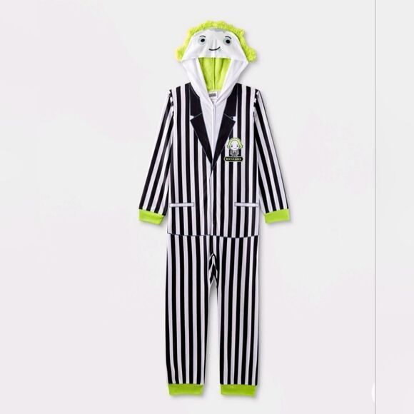 Beetlejuice One Piece Pajamas Union Suit Boy Kids Girl Halloween Costume Movie - Picture 1 of 11